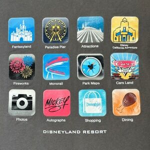 Walt Disney World Disneyland Resort smartphone app Icon Graphic T-Shirt Gray M